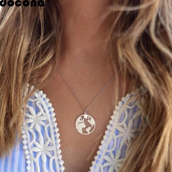 Jewelry - Docona Bohemian  World Map Pendant Necklace for Wo